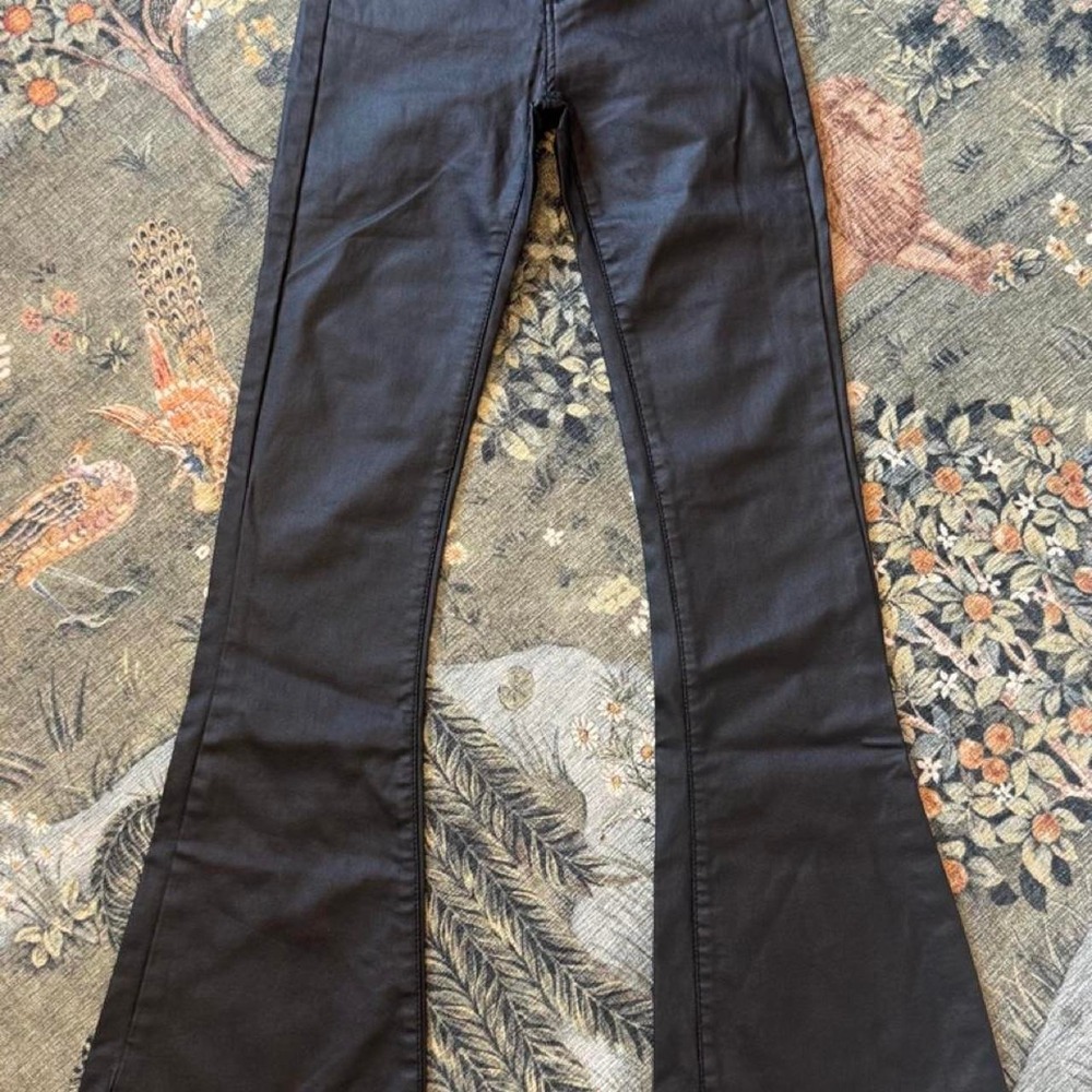 Edikted black faux leather flare pants in a Small